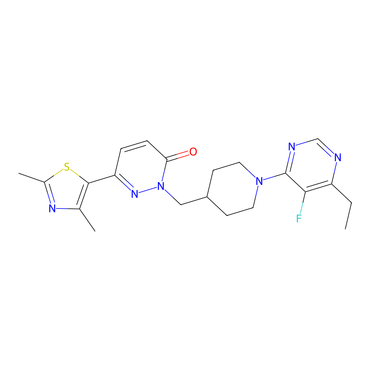 6-(2,4-Dimethyl-1,3-thiazol-5-yl)-2-{[1-(6-ethyl-5-fluoropyrimidin-4-yl)piperidin-4-yl]methyl}-2,3-dihydropyridazin-3-one molecular structure, CAS 2640951-70-6