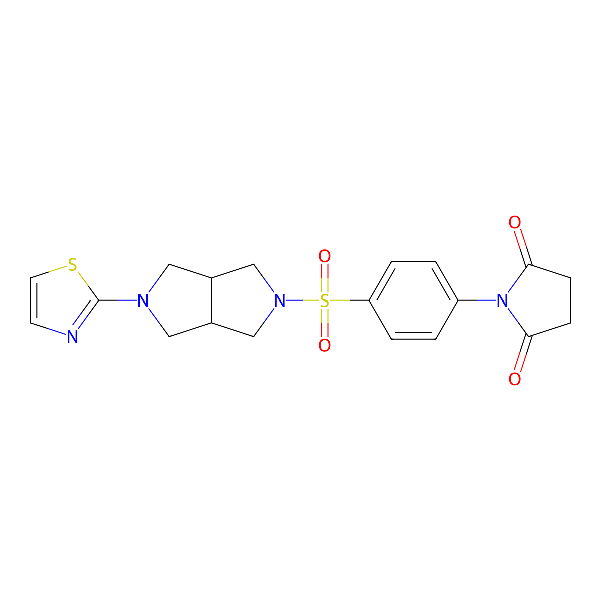 1-(4-{[5-(1,3-Thiazol-2-yl)-octahydropyrrolo[3,4-c]pyrrol-2-yl]sulfonyl}phenyl)pyrrolidine-2,5-dione molecular structure, CAS 2640951-72-8