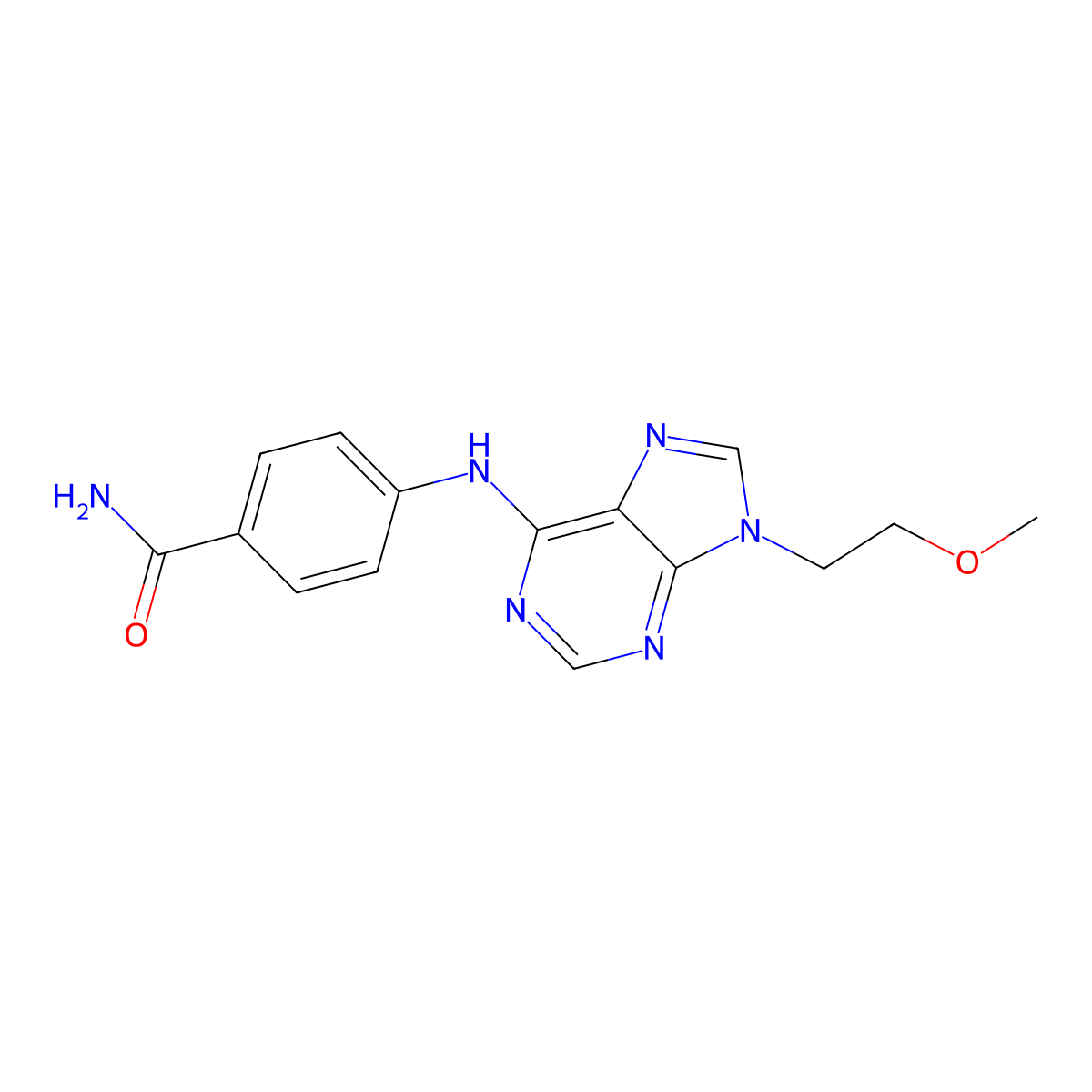 4-{[9-(2-methoxyethyl)-9H-purin-6-yl]amino}benzamide molecular structure, CAS 2640951-73-9
