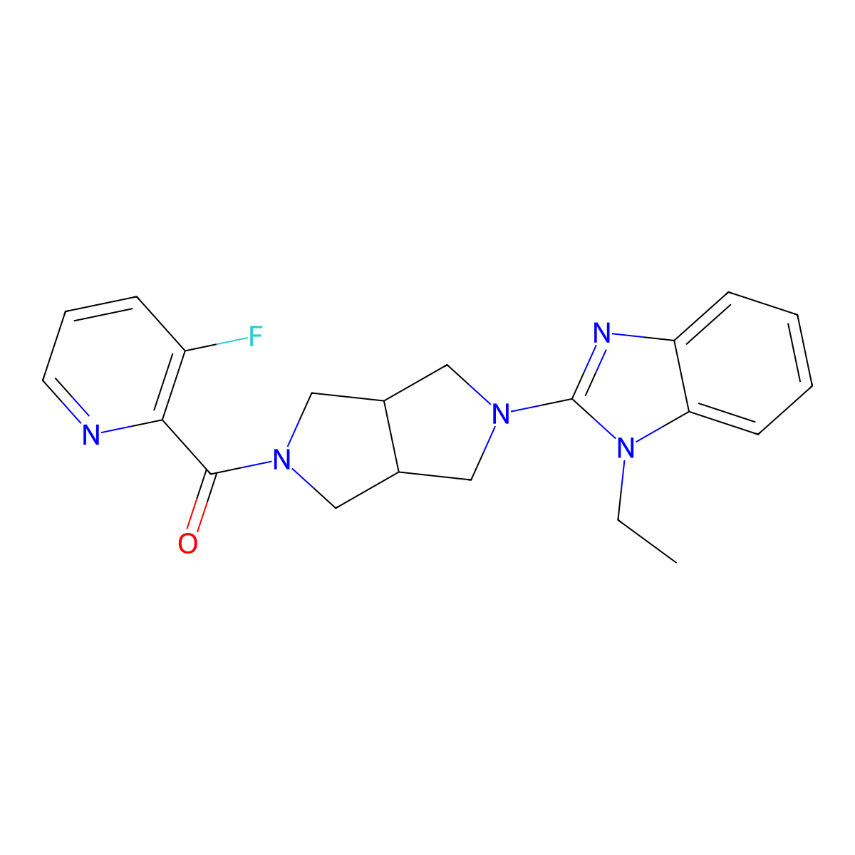 1-ethyl-2-[5-(3-fluoropyridine-2-carbonyl)-octahydropyrrolo[3,4-c]pyrrol-2-yl]-1H-1,3-benzodiazole molecular structure, CAS 2640951-76-2