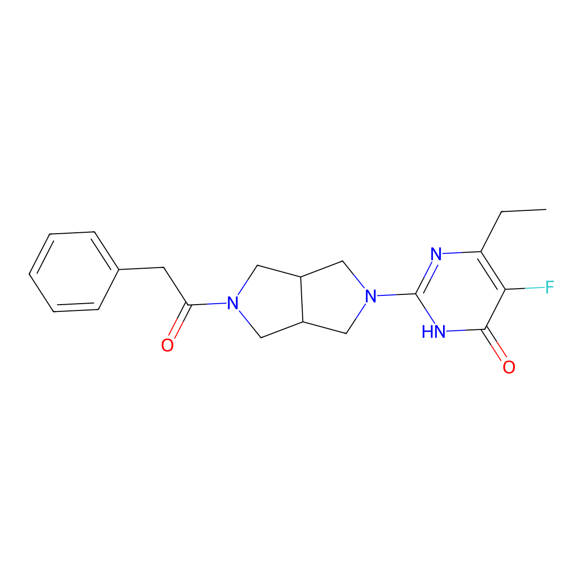 6-Ethyl-5-fluoro-2-[5-(2-phenylacetyl)-octahydropyrrolo[3,4-c]pyrrol-2-yl]-3,4-dihydropyrimidin-4-one molecular structure, CAS 2640951-82-0