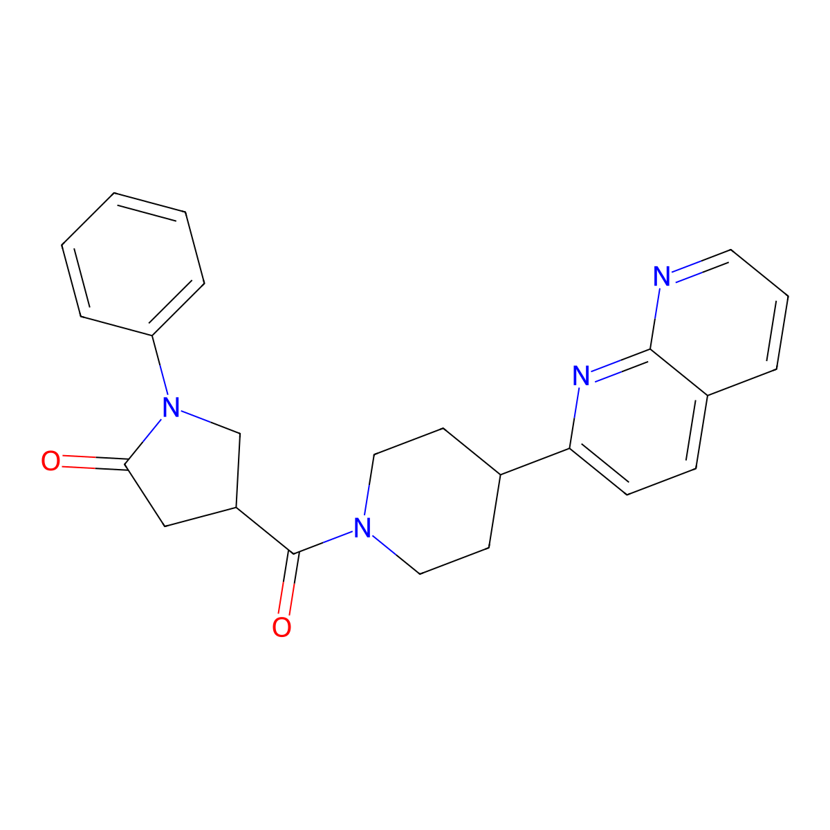 4-[4-(1,8-Naphthyridin-2-yl)piperidine-1-carbonyl]-1-phenylpyrrolidin-2-one molecular structure, CAS 2640951-83-1