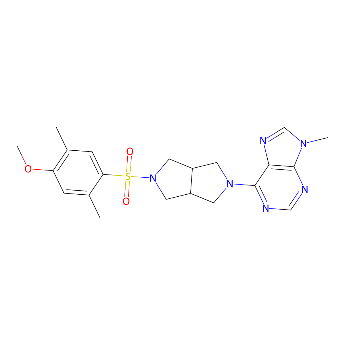 6-[5-(4-methoxy-2,5-dimethylbenzenesulfonyl)-octahydropyrrolo[3,4-c]pyrrol-2-yl]-9-methyl-9H-purine molecular structure, CAS 2640951-84-2