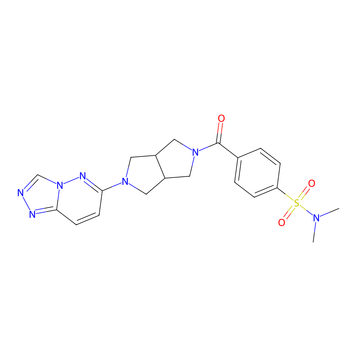 N,N-dimethyl-4-(5-{[1,2,4]triazolo[4,3-b]pyridazin-6-yl}-octahydropyrrolo[3,4-c]pyrrole-2-carbonyl)benzene-1-sulfonamide molecular structure, CAS 2640951-88-6