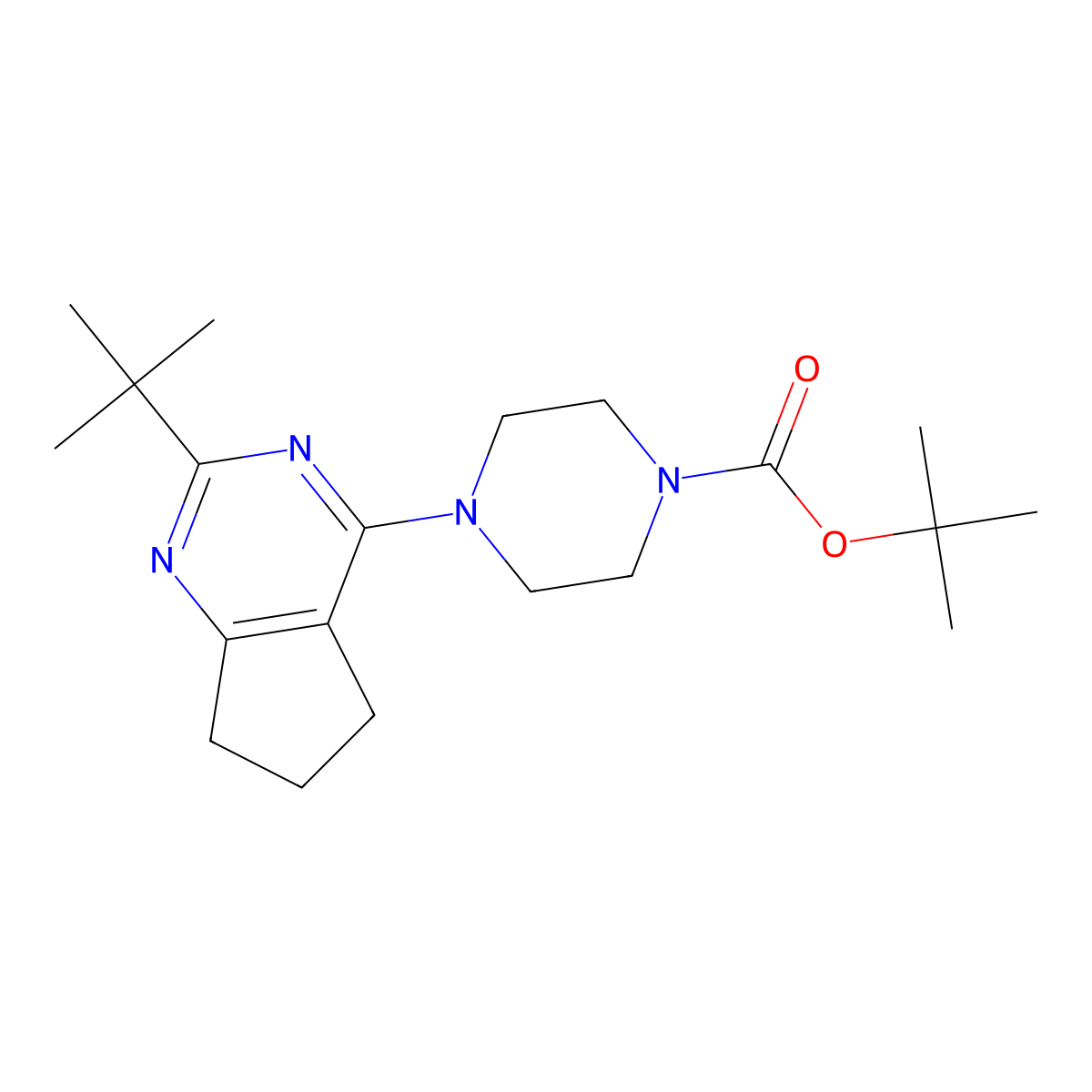 tert-butyl 4-{2-tert-butyl-5H,6H,7H-cyclopenta[d]pyrimidin-4-yl}piperazine-1-carboxylate molecular structure, CAS 2640951-89-7