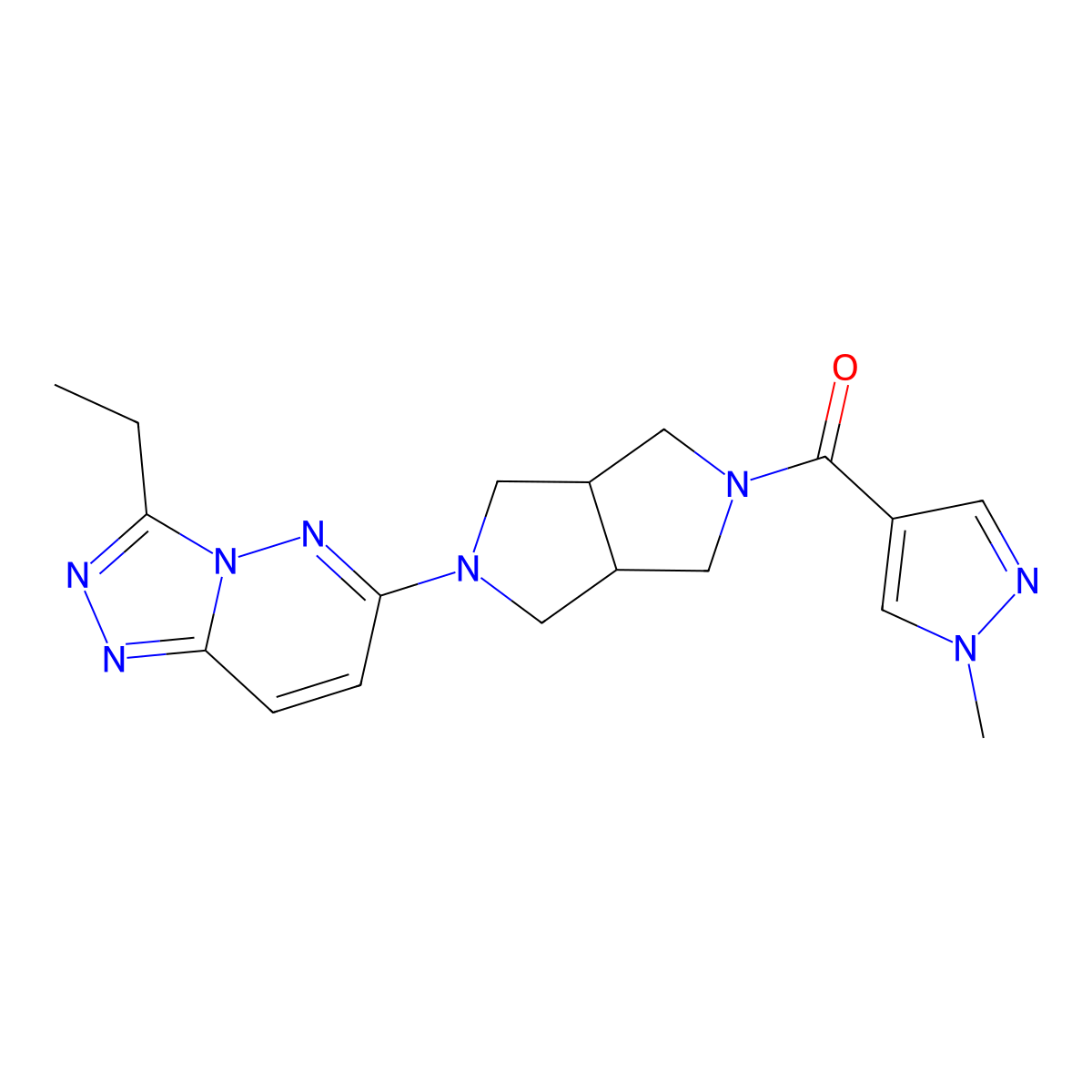 4-(5-{3-ethyl-[1,2,4]triazolo[4,3-b]pyridazin-6-yl}-octahydropyrrolo[3,4-c]pyrrole-2-carbonyl)-1-methyl-1H-pyrazole molecular structure, CAS 2640951-94-4