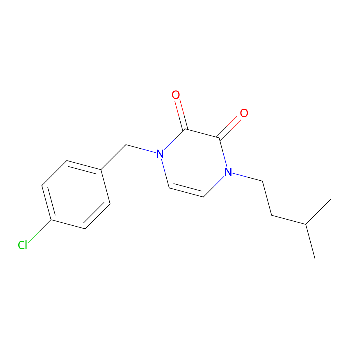 1-[(4-Chlorophenyl)methyl]-4-(3-methylbutyl)-1,2,3,4-tetrahydropyrazine-2,3-dione molecular structure, CAS 2640951-96-6
