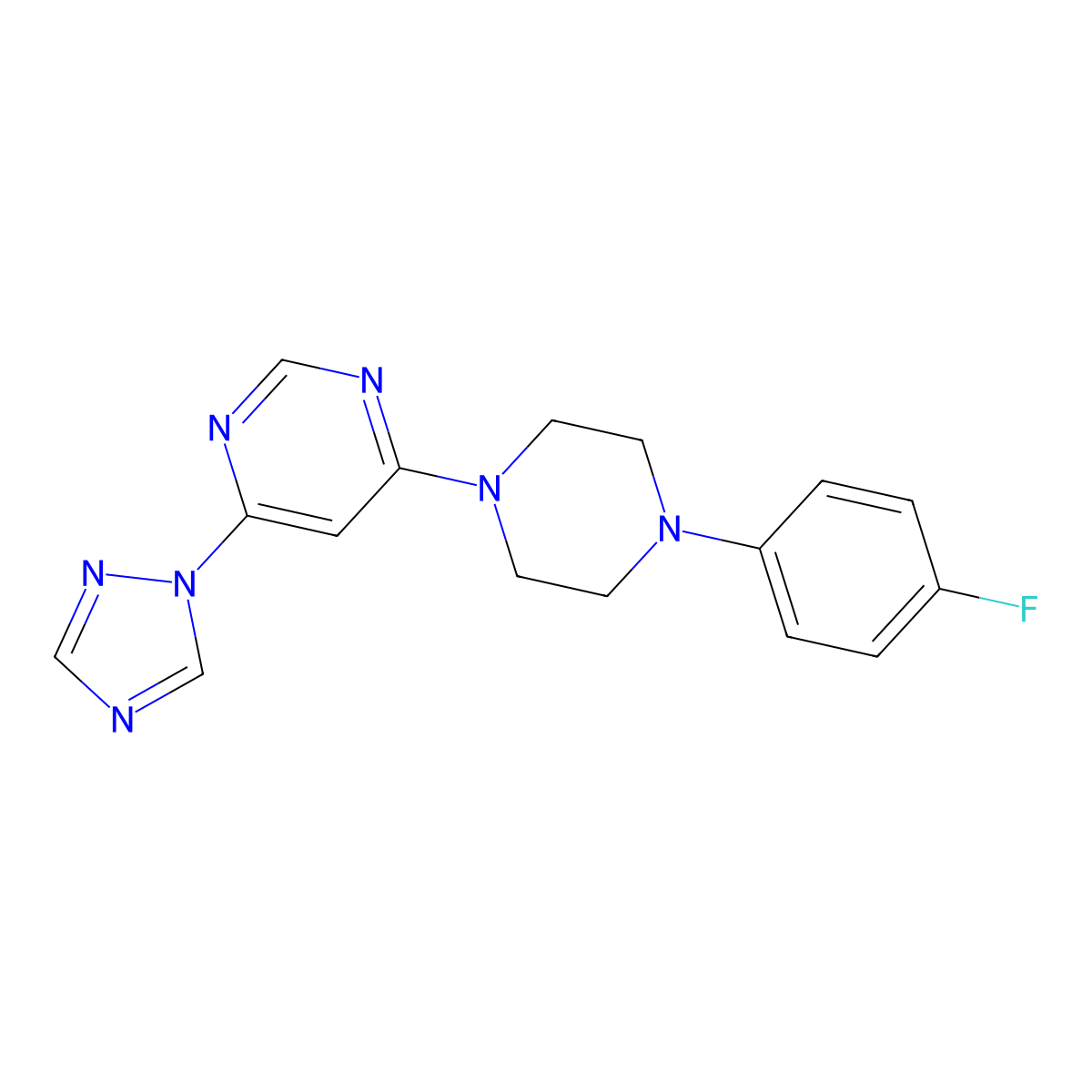 4-[4-(4-fluorophenyl)piperazin-1-yl]-6-(1H-1,2,4-triazol-1-yl)pyrimidine molecular structure, CAS 2640951-97-7