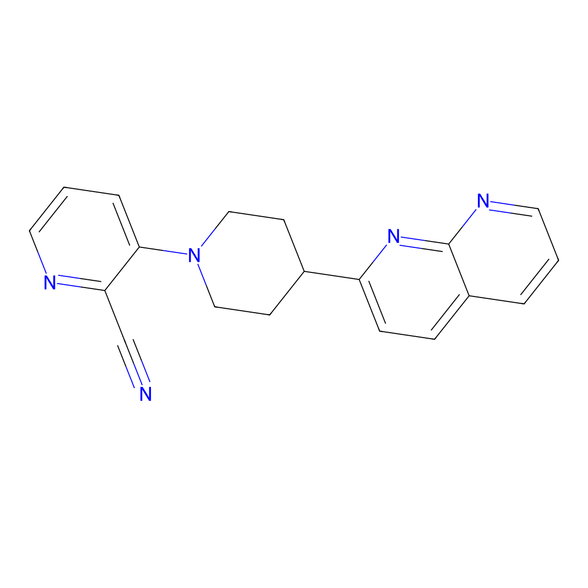 3-[4-(1,8-Naphthyridin-2-yl)piperidin-1-yl]pyridine-2-carbonitrile molecular structure, CAS 2640952-01-6