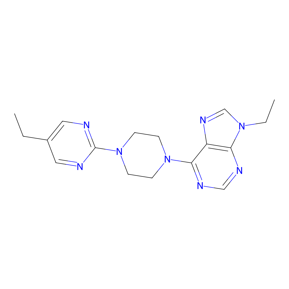 9-ethyl-6-[4-(5-ethylpyrimidin-2-yl)piperazin-1-yl]-9H-purine molecular structure, CAS 2640952-06-1