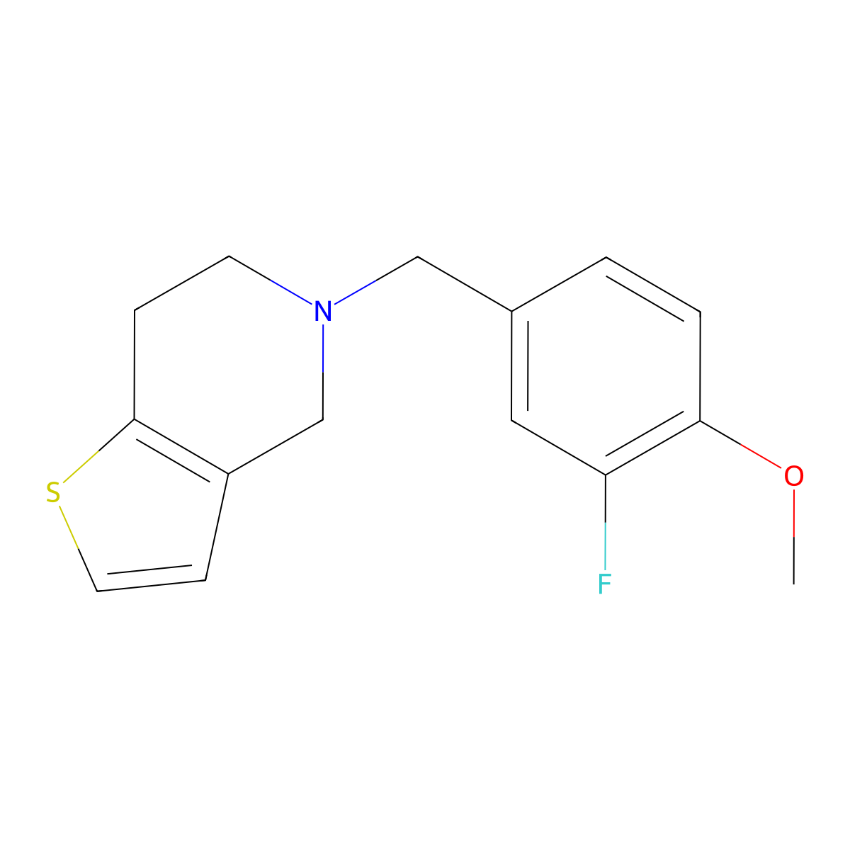 5-[(3-fluoro-4-methoxyphenyl)methyl]-4H,5H,6H,7H-thieno[3,2-c]pyridine molecular structure, CAS 2640952-10-7