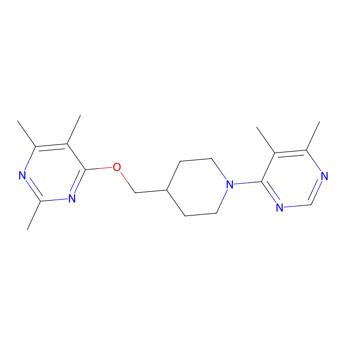 4-{[1-(5,6-Dimethylpyrimidin-4-yl)piperidin-4-yl]methoxy}-2,5,6-trimethylpyrimidine molecular structure, CAS 2640952-12-9