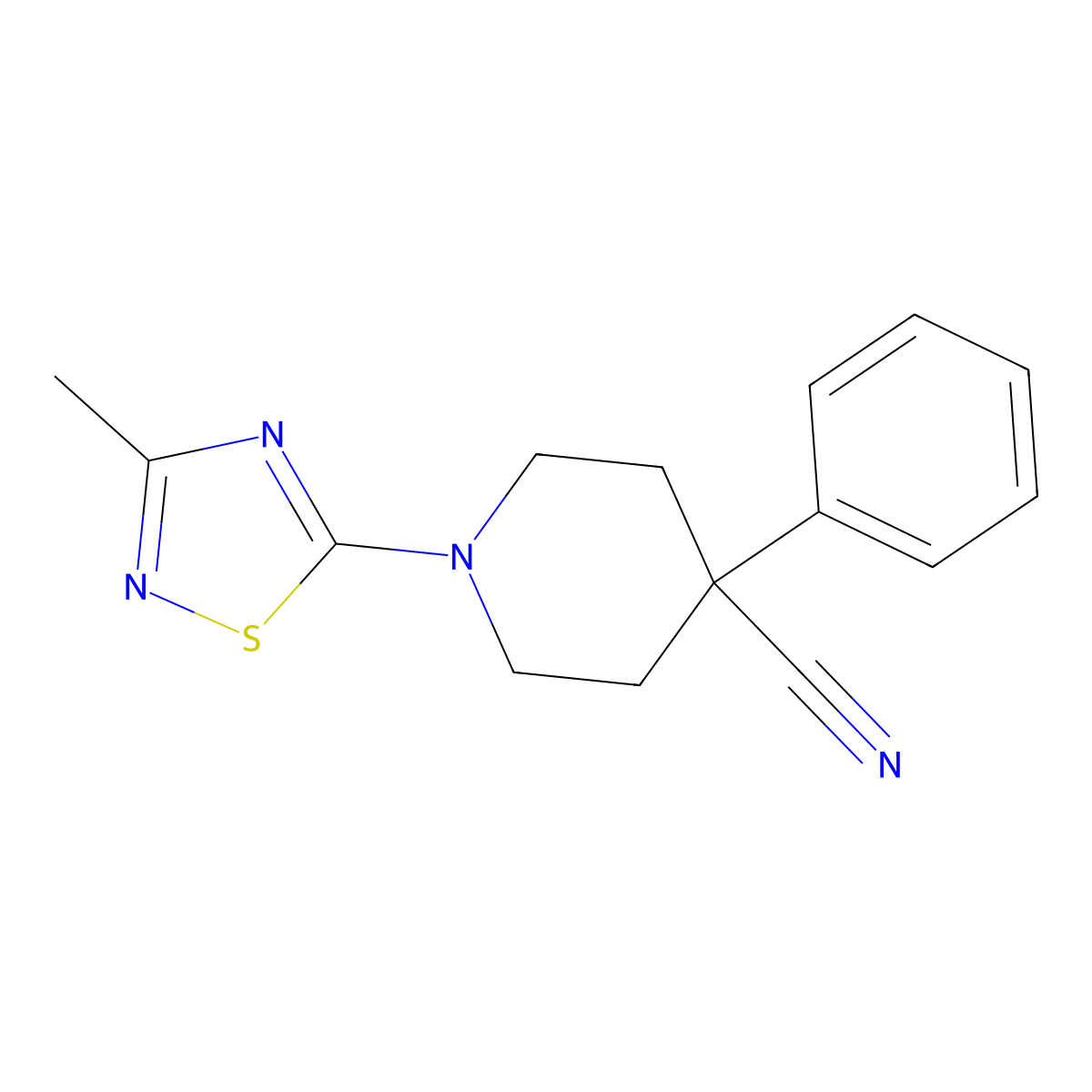 1-(3-Methyl-1,2,4-thiadiazol-5-yl)-4-phenylpiperidine-4-carbonitrile molecular structure, CAS 2640952-16-3