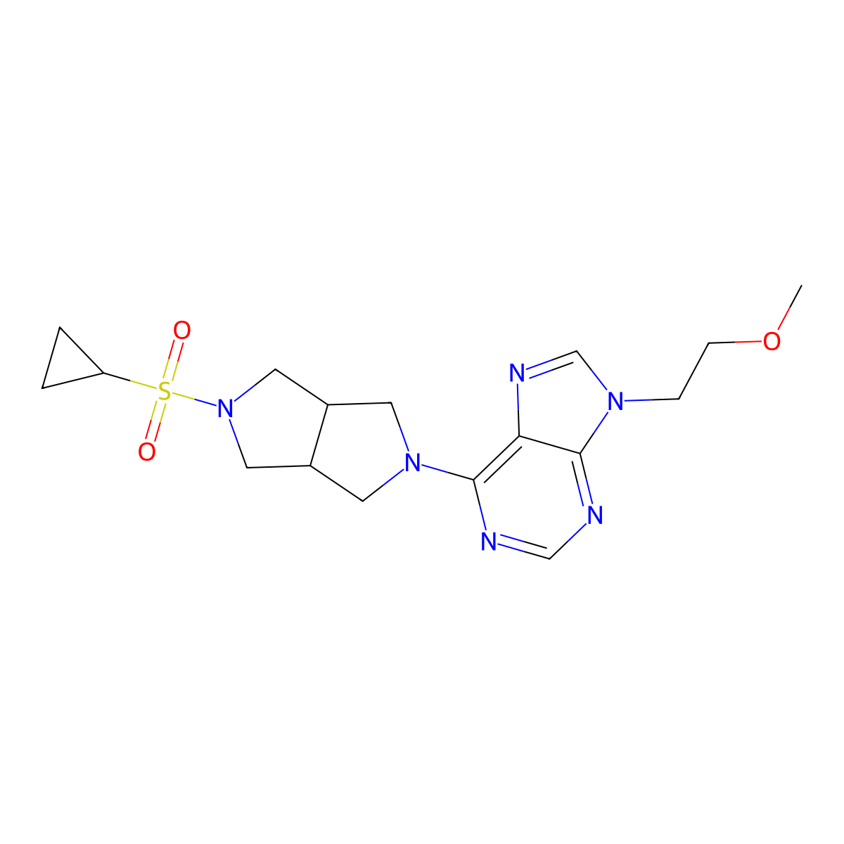 6-[5-(cyclopropanesulfonyl)-octahydropyrrolo[3,4-c]pyrrol-2-yl]-9-(2-methoxyethyl)-9H-purine molecular structure, CAS 2640952-19-6