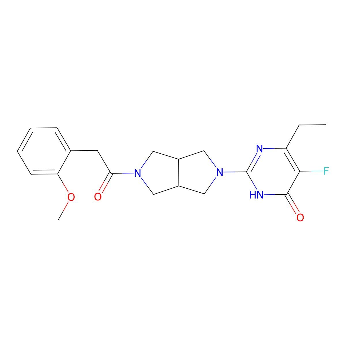 6-Ethyl-5-fluoro-2-{5-[2-(2-methoxyphenyl)acetyl]-octahydropyrrolo[3,4-c]pyrrol-2-yl}-3,4-dihydropyrimidin-4-one molecular structure, CAS 2640952-26-5
