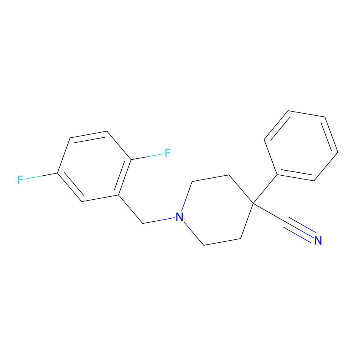 1-[(2,5-Difluorophenyl)methyl]-4-phenylpiperidine-4-carbonitrile molecular structure, CAS 2640952-29-8