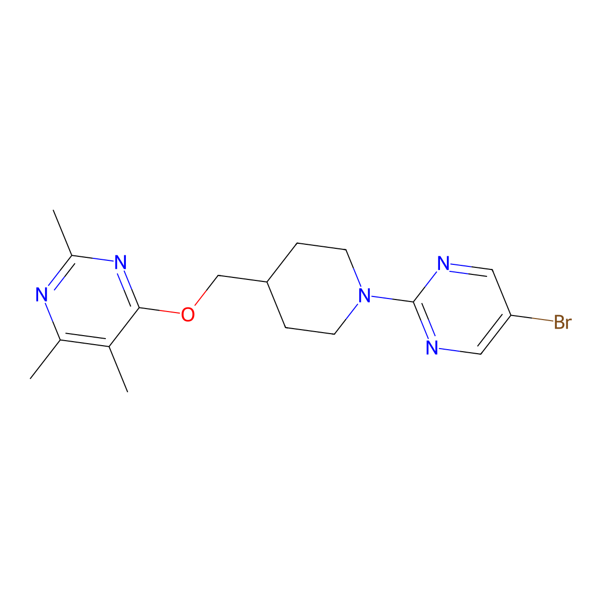 4-{[1-(5-Bromopyrimidin-2-yl)piperidin-4-yl]methoxy}-2,5,6-trimethylpyrimidine molecular structure, CAS 2640952-34-5