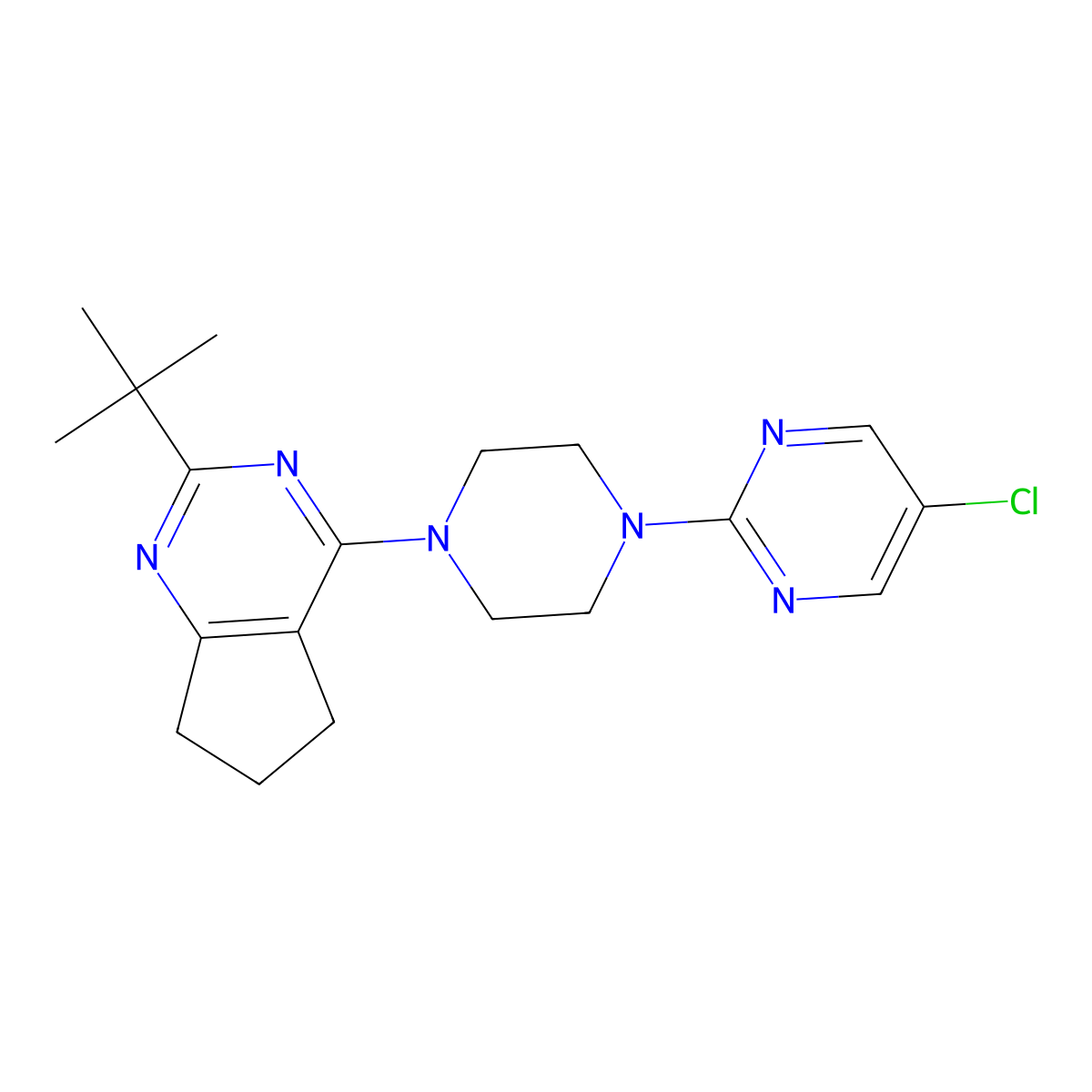 2-(4-{2-tert-butyl-5H,6H,7H-cyclopenta[d]pyrimidin-4-yl}piperazin-1-yl)-5-chloropyrimidine molecular structure, CAS 2640952-35-6