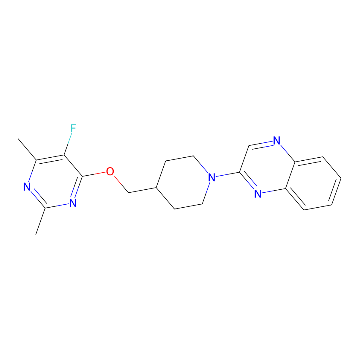 2-(4-{[(5-Fluoro-2,6-dimethylpyrimidin-4-yl)oxy]methyl}piperidin-1-yl)quinoxaline molecular structure, CAS 2640952-46-9