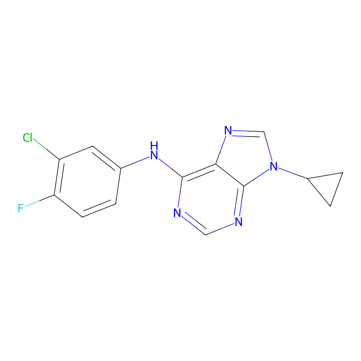 N-(3-chloro-4-fluorophenyl)-9-cyclopropyl-9H-purin-6-amine molecular structure, CAS 2640952-47-0