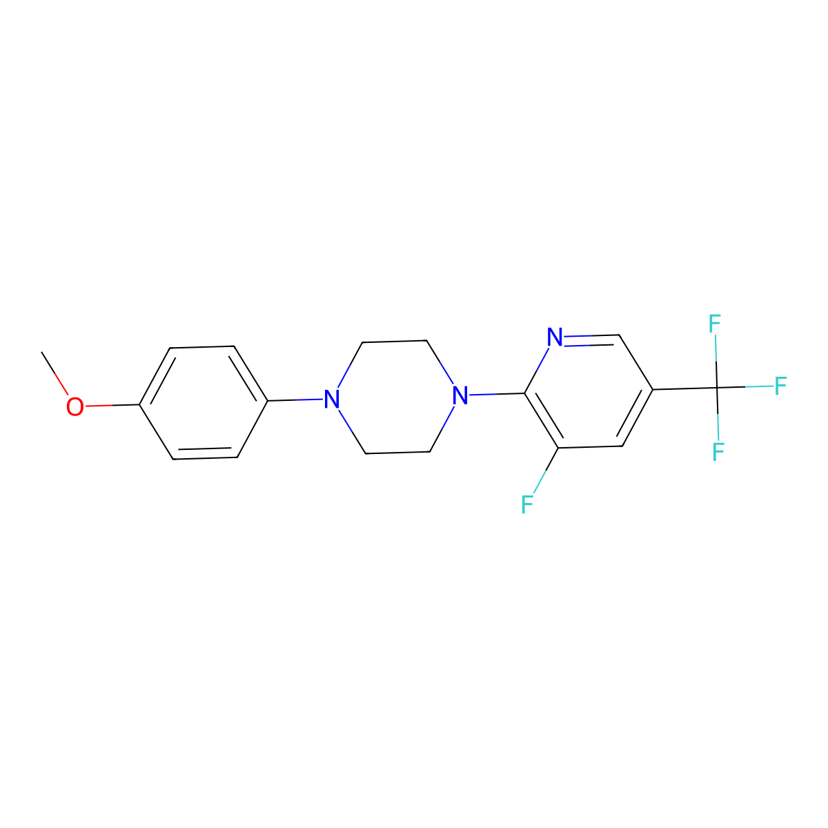 1-[3-Fluoro-5-(trifluoromethyl)pyridin-2-yl]-4-(4-methoxyphenyl)piperazine molecular structure, CAS 2640952-48-1