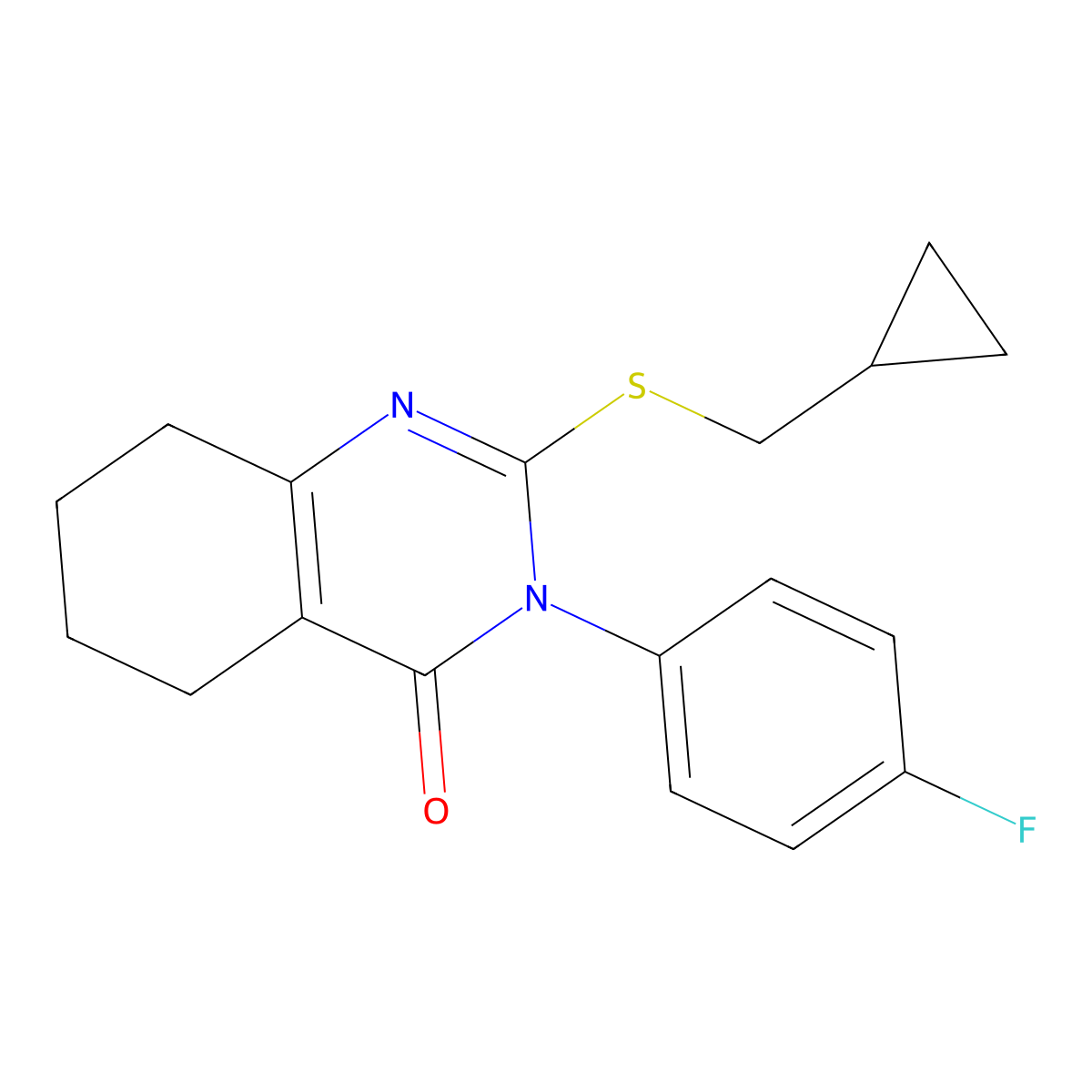 2-[(Cyclopropylmethyl)sulfanyl]-3-(4-fluorophenyl)-3,4,5,6,7,8-hexahydroquinazolin-4-one molecular structure, CAS 2640952-60-7