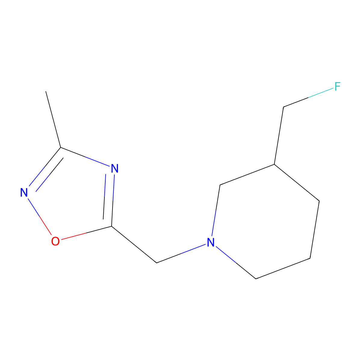 3-(Fluoromethyl)-1-[(3-methyl-1,2,4-oxadiazol-5-yl)methyl]piperidine molecular structure, CAS 2640952-63-0