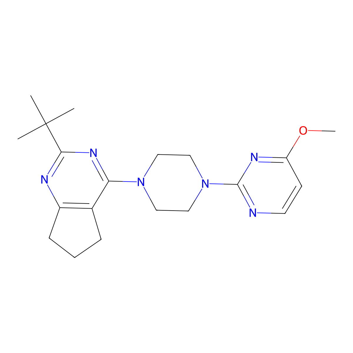 2-(4-{2-tert-butyl-5H,6H,7H-cyclopenta[d]pyrimidin-4-yl}piperazin-1-yl)-4-methoxypyrimidine molecular structure, CAS 2640952-67-4