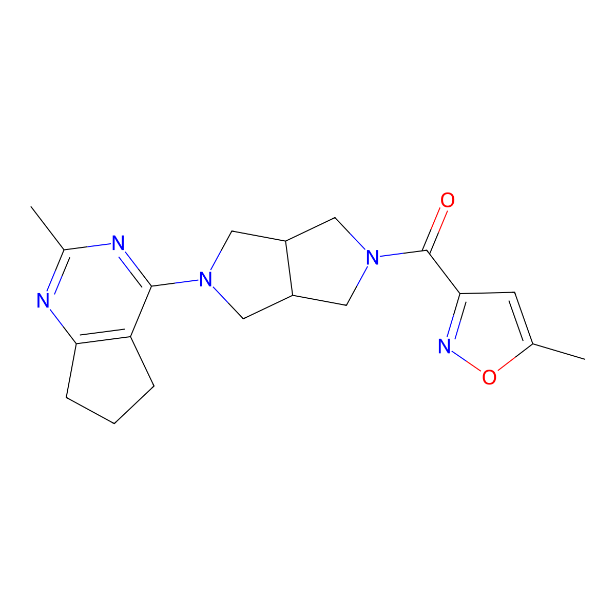 5-methyl-3-(5-{2-methyl-5H,6H,7H-cyclopenta[d]pyrimidin-4-yl}-octahydropyrrolo[3,4-c]pyrrole-2-carbonyl)-1,2-oxazole molecular structure, CAS 2640952-70-9