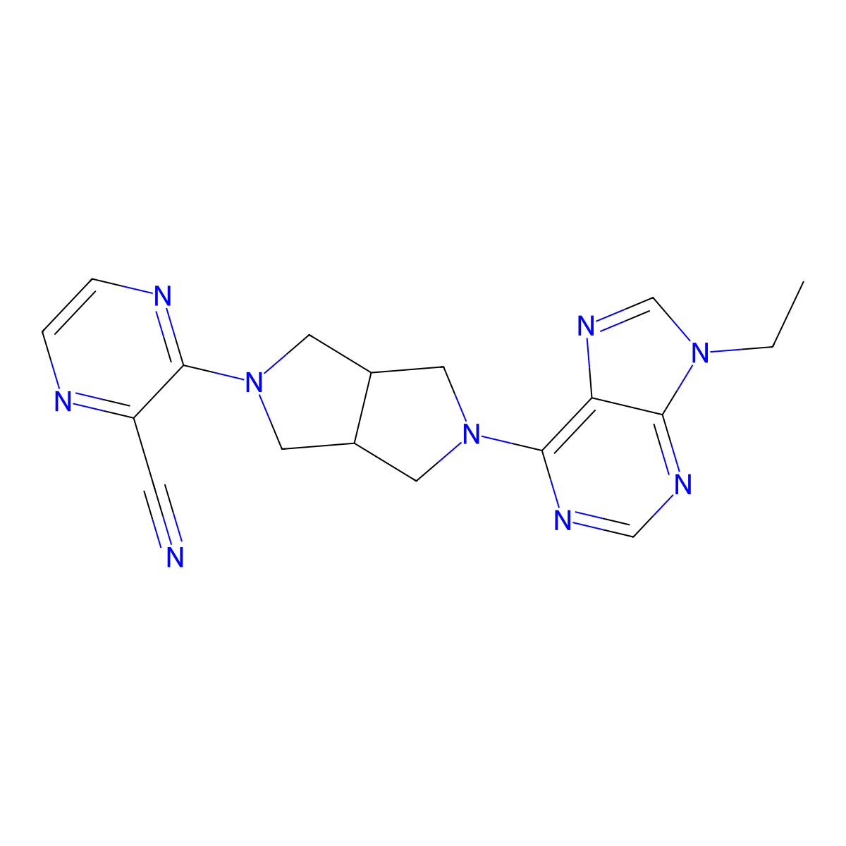 3-[5-(9-ethyl-9H-purin-6-yl)-octahydropyrrolo[3,4-c]pyrrol-2-yl]pyrazine-2-carbonitrile molecular structure, CAS 2640952-74-3