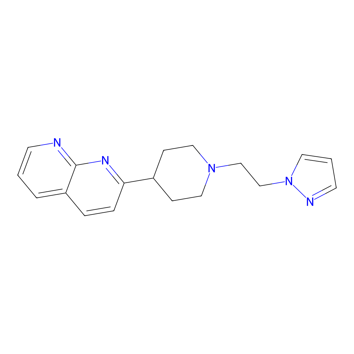 2-{1-[2-(1H-pyrazol-1-yl)ethyl]piperidin-4-yl}-1,8-naphthyridine molecular structure, CAS 2640952-78-7