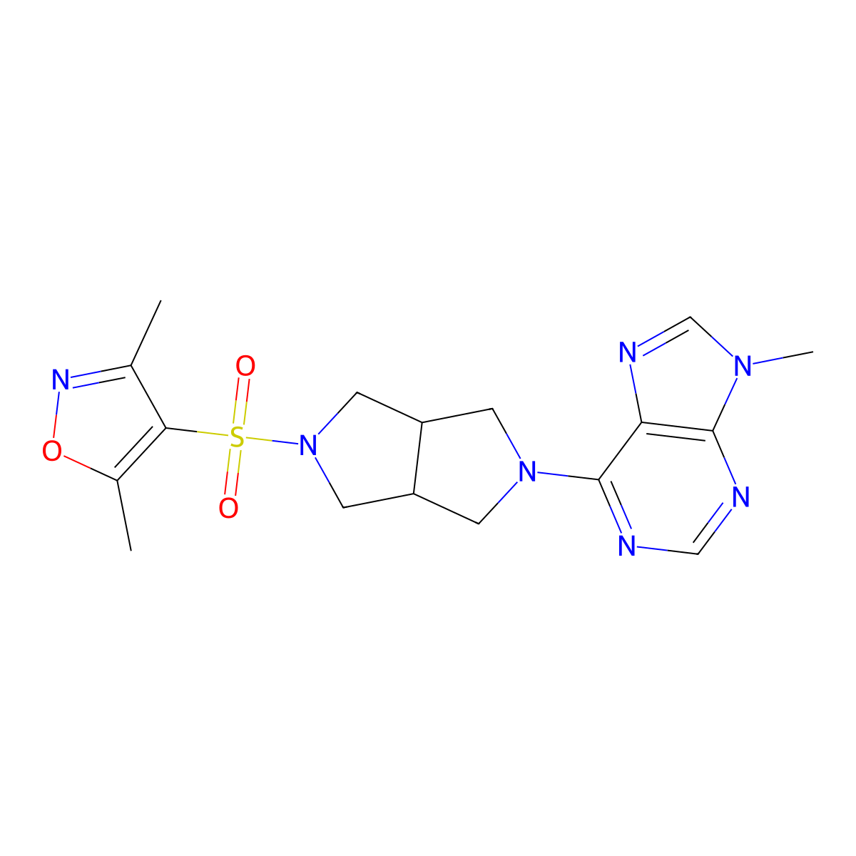 6-{5-[(3,5-dimethyl-1,2-oxazol-4-yl)sulfonyl]-octahydropyrrolo[3,4-c]pyrrol-2-yl}-9-methyl-9H-purine molecular structure, CAS 2640952-83-4
