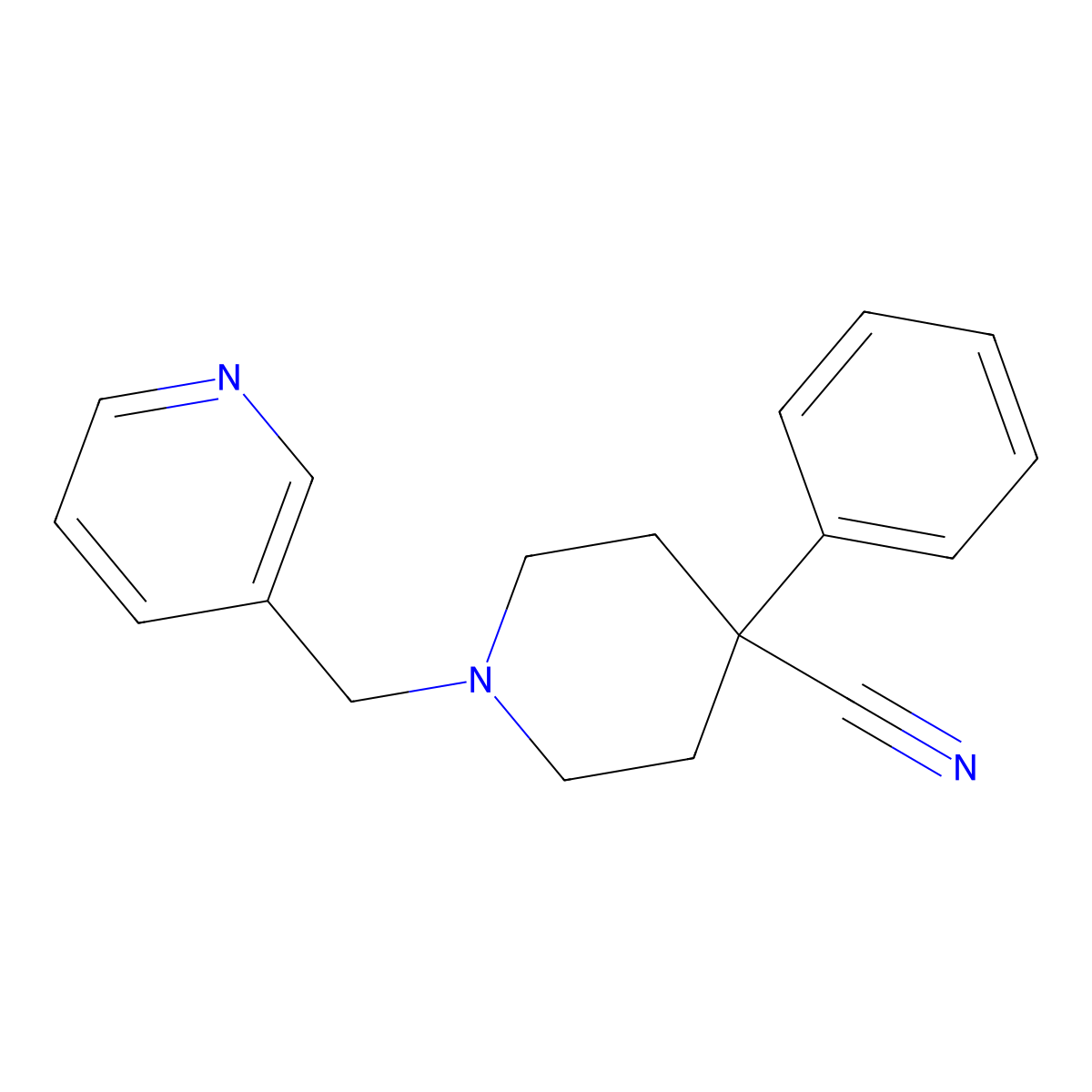 4-Phenyl-1-[(pyridin-3-yl)methyl]piperidine-4-carbonitrile molecular structure, CAS 2640952-84-5