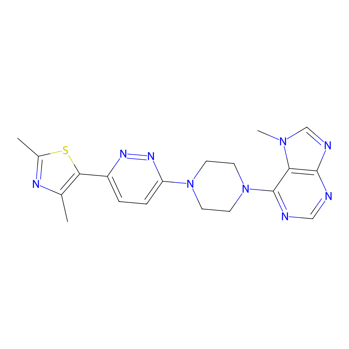6-{4-[6-(2,4-dimethyl-1,3-thiazol-5-yl)pyridazin-3-yl]piperazin-1-yl}-7-methyl-7H-purine molecular structure, CAS 2640952-86-7