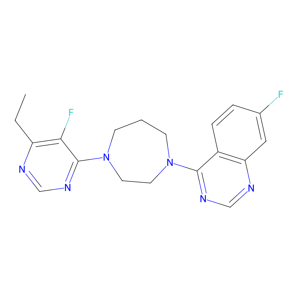 4-[4-(6-Ethyl-5-fluoropyrimidin-4-yl)-1,4-diazepan-1-yl]-7-fluoroquinazoline molecular structure, CAS 2640952-87-8