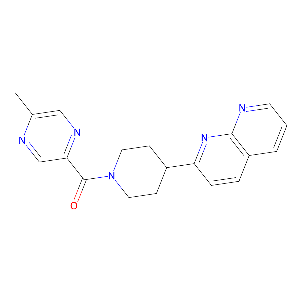 2-[1-(5-Methylpyrazine-2-carbonyl)piperidin-4-yl]-1,8-naphthyridine molecular structure, CAS 2640952-88-9