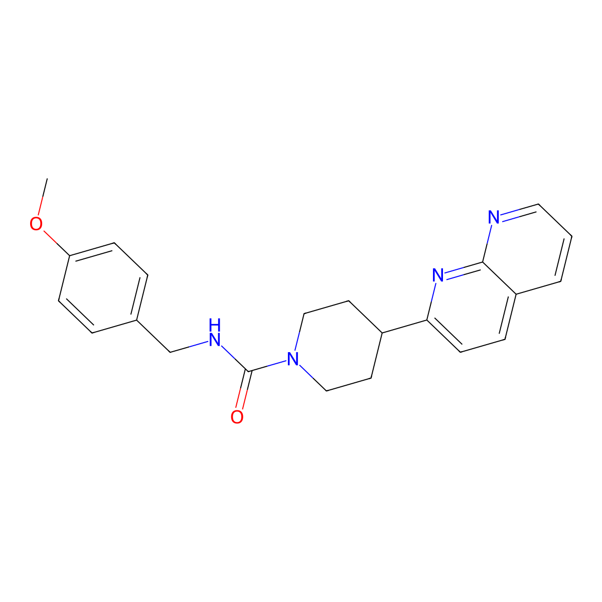 N-[(4-methoxyphenyl)methyl]-4-(1,8-naphthyridin-2-yl)piperidine-1-carboxamide molecular structure, CAS 2640952-89-0
