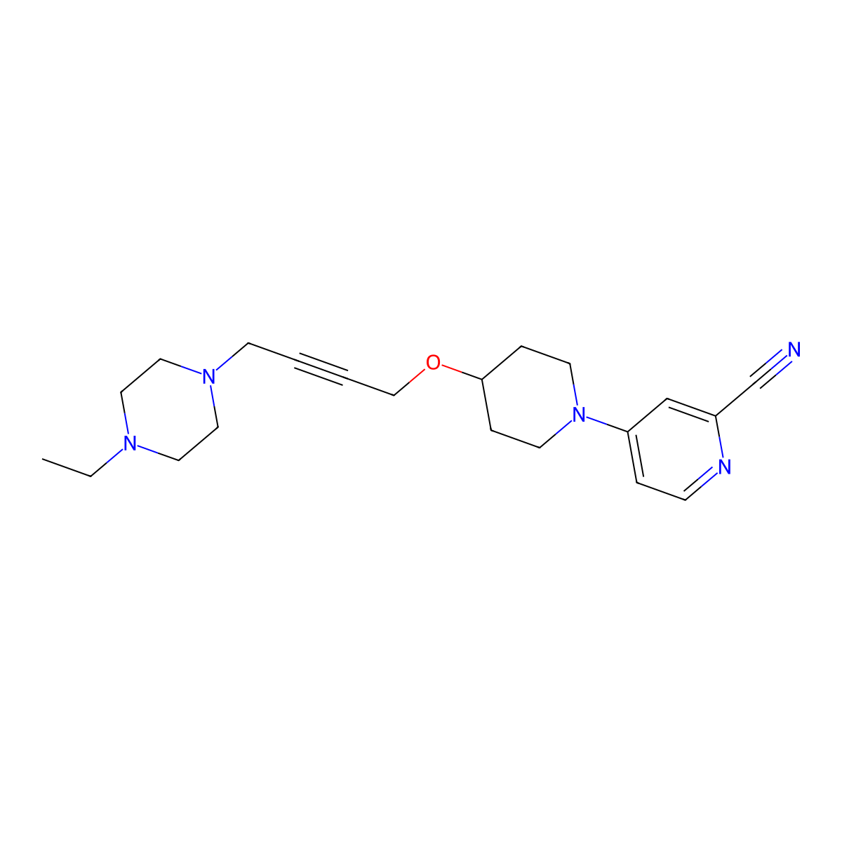 4-(4-{[4-(4-Ethylpiperazin-1-yl)but-2-yn-1-yl]oxy}piperidin-1-yl)pyridine-2-carbonitrile molecular structure, CAS 2640952-90-3