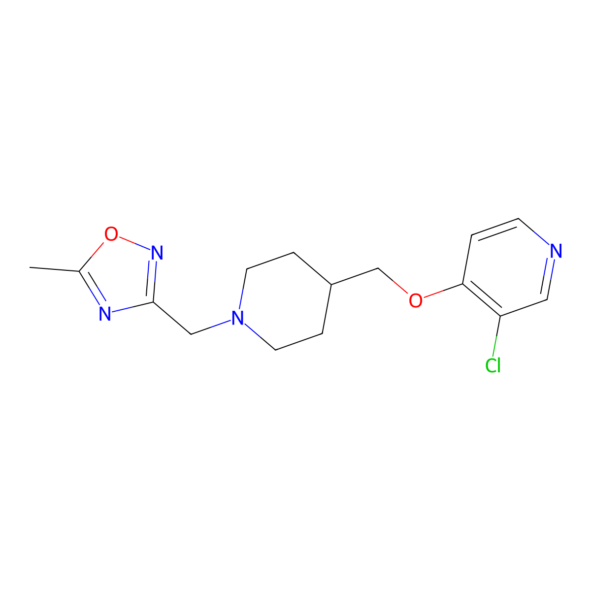 3-Chloro-4-({1-[(5-methyl-1,2,4-oxadiazol-3-yl)methyl]piperidin-4-yl}methoxy)pyridine molecular structure, CAS 2640952-91-4