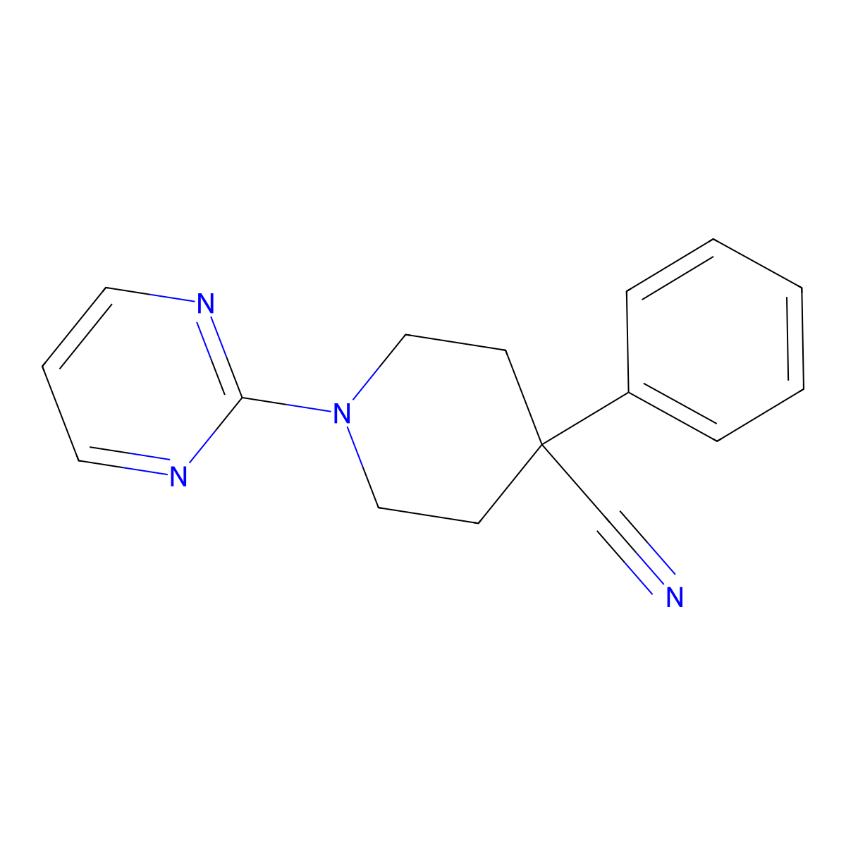 4-Phenyl-1-(pyrimidin-2-yl)piperidine-4-carbonitrile molecular structure, CAS 2640952-96-9