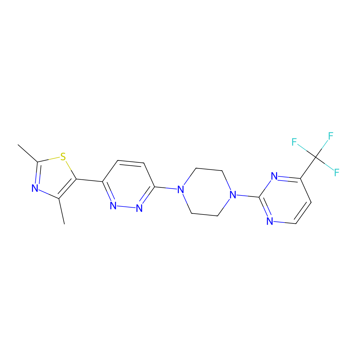 3-(2,4-Dimethyl-1,3-thiazol-5-yl)-6-{4-[4-(trifluoromethyl)pyrimidin-2-yl]piperazin-1-yl}pyridazine molecular structure, CAS 2640952-97-0