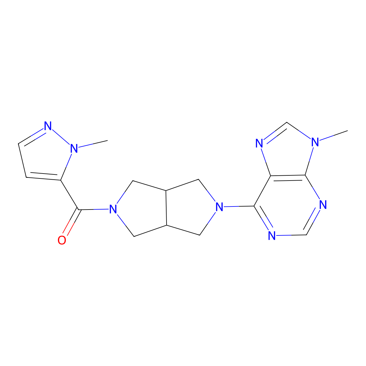 9-methyl-6-[5-(1-methyl-1H-pyrazole-5-carbonyl)-octahydropyrrolo[3,4-c]pyrrol-2-yl]-9H-purine molecular structure, CAS 2640953-02-0