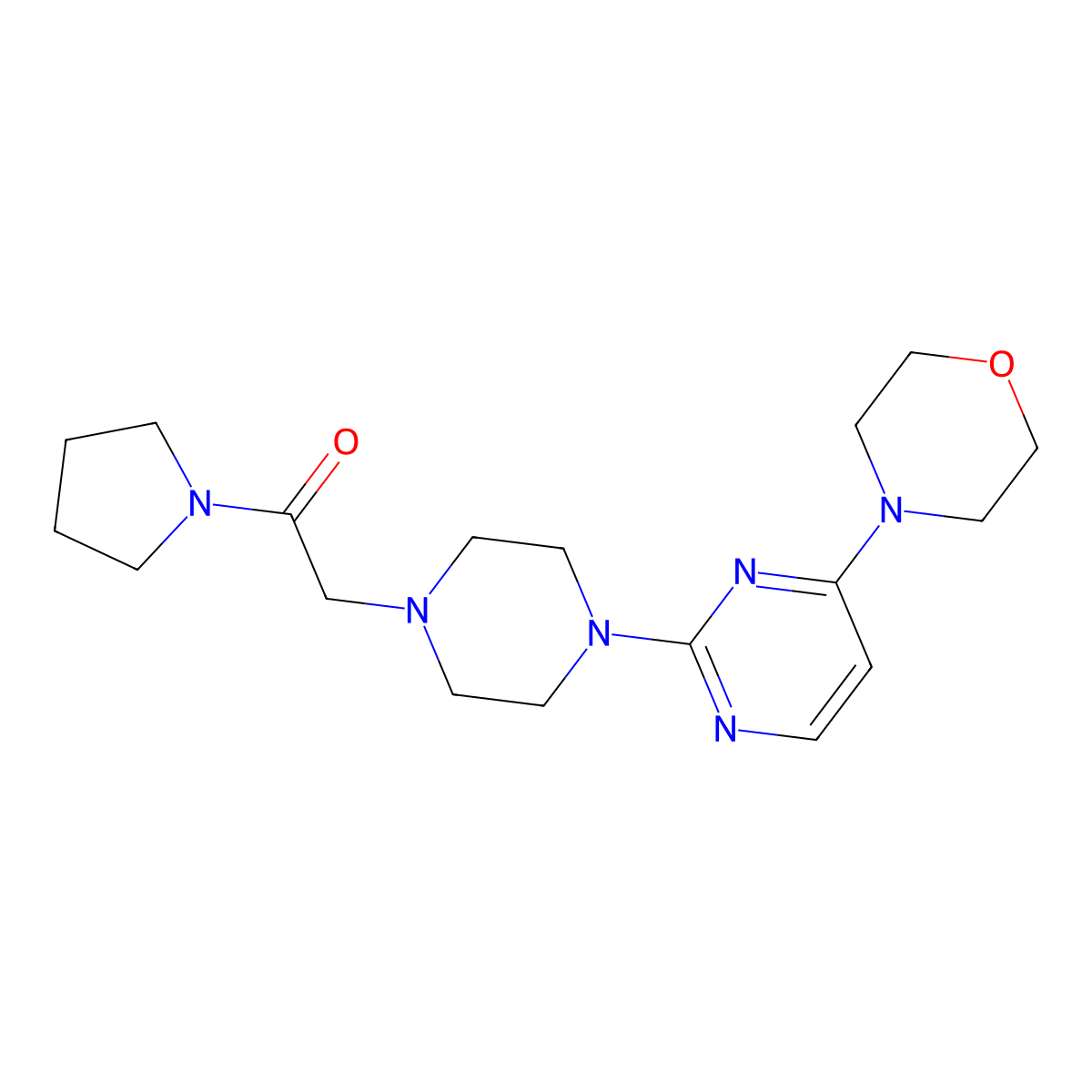 2-{4-[4-(Morpholin-4-yl)pyrimidin-2-yl]piperazin-1-yl}-1-(pyrrolidin-1-yl)ethan-1-one molecular structure, CAS 2640953-04-2