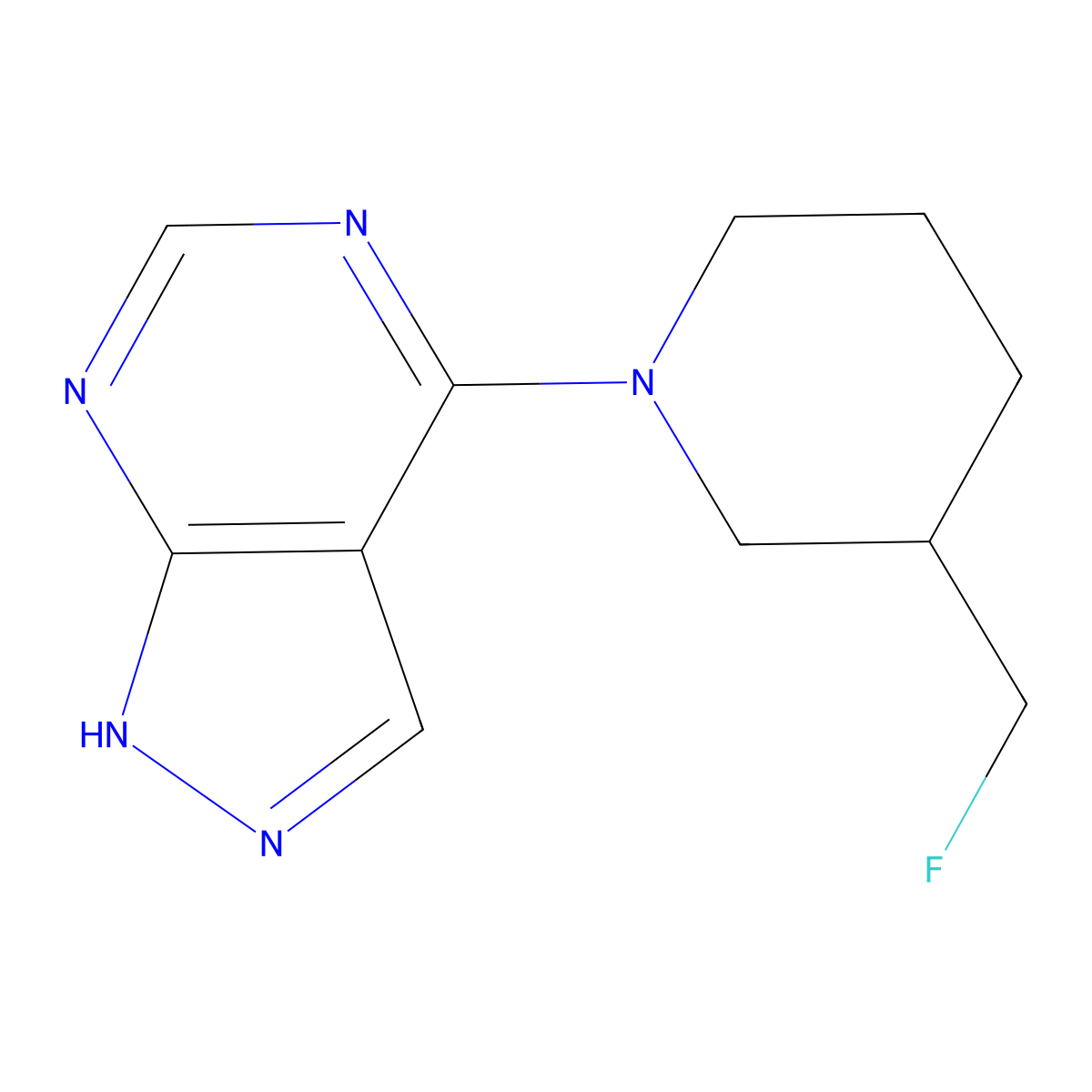 3-(fluoromethyl)-1-{1H-pyrazolo[3,4-d]pyrimidin-4-yl}piperidine molecular structure, CAS 2640953-05-3