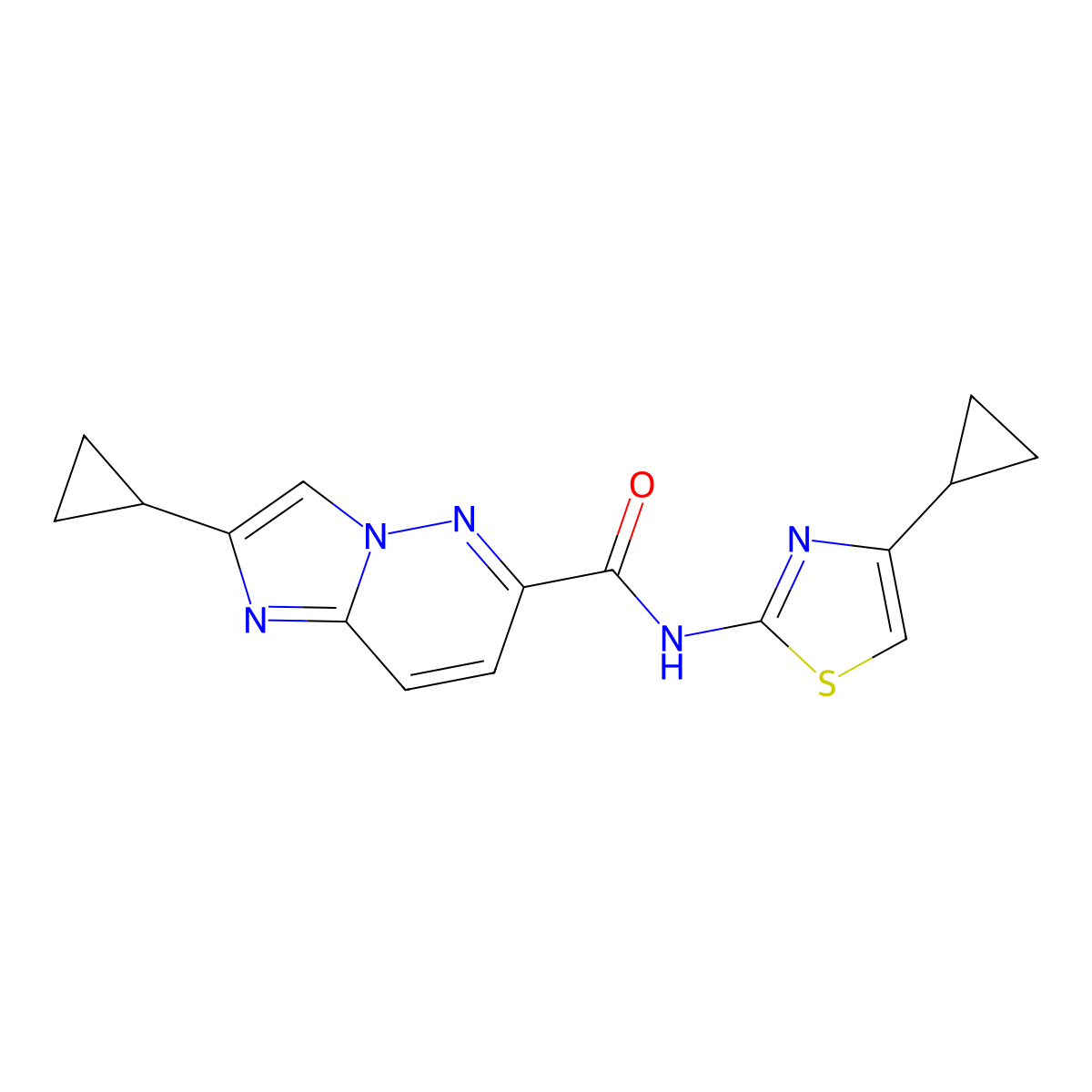 2-cyclopropyl-N-(4-cyclopropyl-1,3-thiazol-2-yl)imidazo[1,2-b]pyridazine-6-carboxamide molecular structure, CAS 2640953-07-5