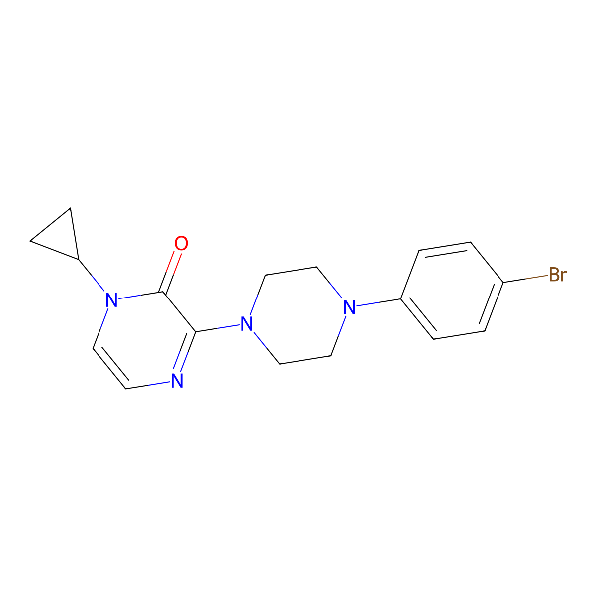 3-[4-(4-Bromophenyl)piperazin-1-yl]-1-cyclopropyl-1,2-dihydropyrazin-2-one molecular structure, CAS 2640953-08-6