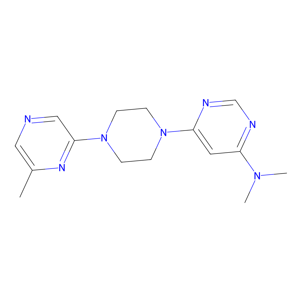 N,N-dimethyl-6-[4-(6-methylpyrazin-2-yl)piperazin-1-yl]pyrimidin-4-amine molecular structure, CAS 2640953-10-0