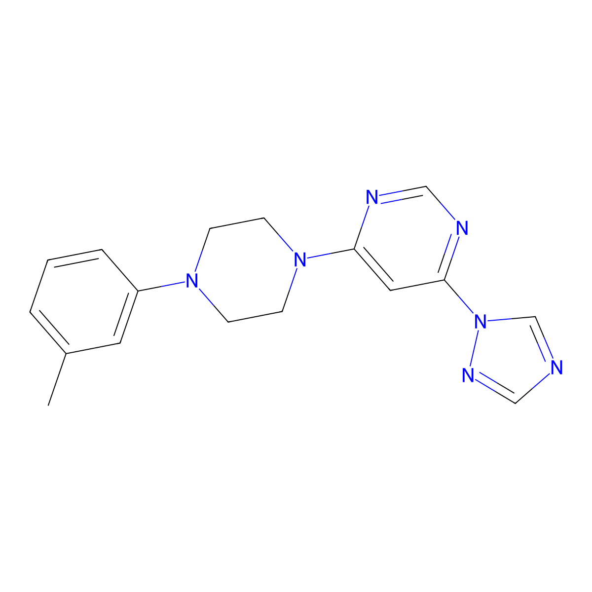 4-[4-(3-methylphenyl)piperazin-1-yl]-6-(1H-1,2,4-triazol-1-yl)pyrimidine molecular structure, CAS 2640953-14-4