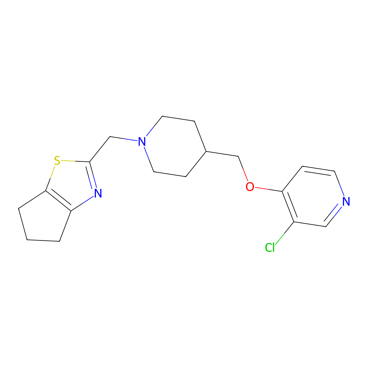 3-chloro-4-{[1-({4H,5H,6H-cyclopenta[d][1,3]thiazol-2-yl}methyl)piperidin-4-yl]methoxy}pyridine molecular structure, CAS 2640953-15-5