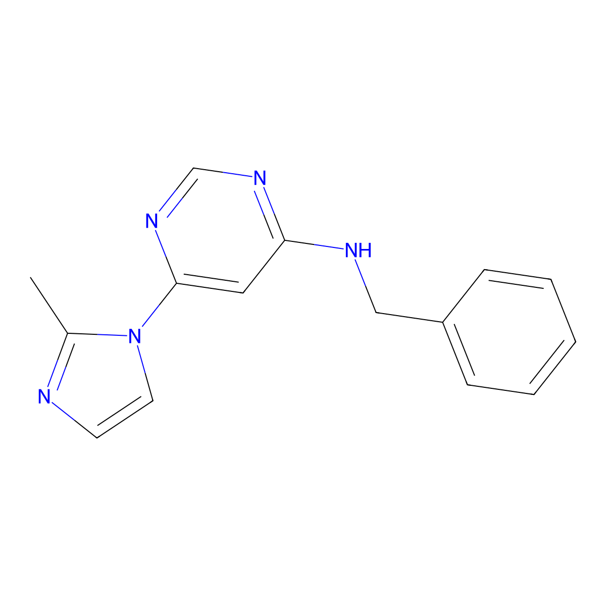 N-benzyl-6-(2-methyl-1H-imidazol-1-yl)pyrimidin-4-amine molecular structure, CAS 2640953-25-7